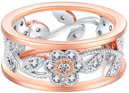 Women Double Color Floral Zircon Ring Bridal Engagement Wedding Ring Exquisite 18.1mm/0.71inches